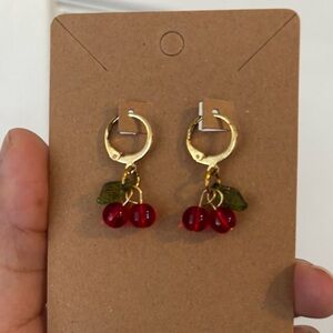 Elegant Gold Cherry Dangle Earrings